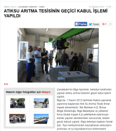 2014.08.23 Atıksu Arıtma Tesisinin Geçici Kabulü Yapıldı
